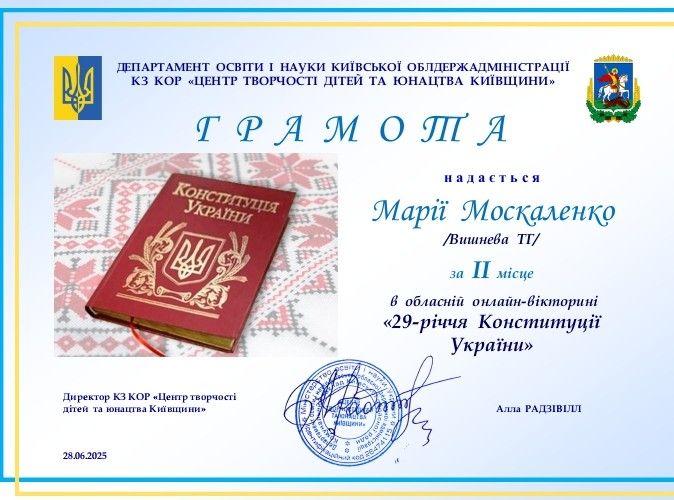 Вітаємо переможниць обласної онлайн-вікторини до Дня Конституції України!