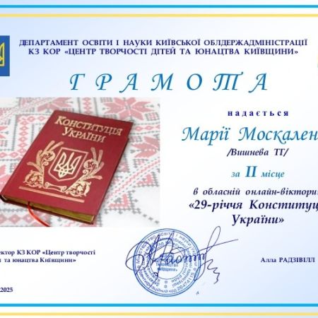 Вітаємо переможниць обласної онлайн-вікторини до Дня Конституції України!